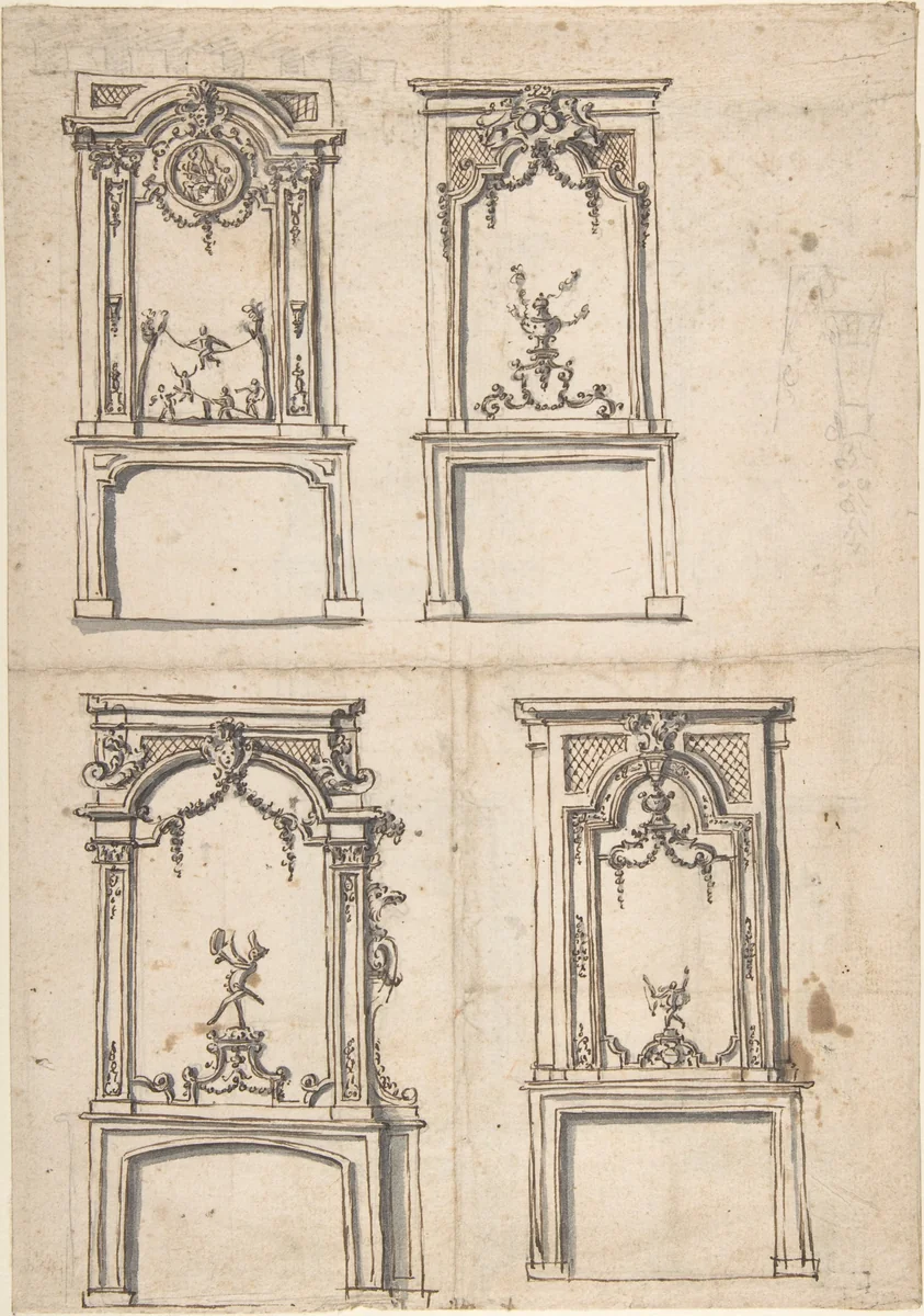 Designs for Overmantles by anonymous, drawing, 1700-1799