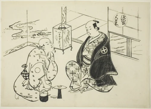 The Hahakigi Chapter from "The Tale of Genji" (Genji Hahakigi), from a series of Genji parodies by Okumura Masanobu (奥村政信), print, 1705-1715