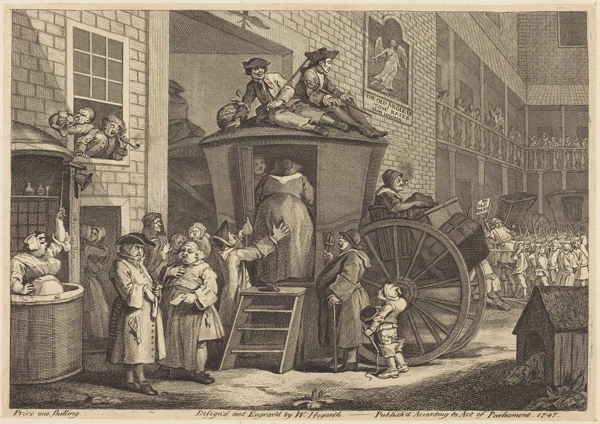 The Stage-coach, or the Country Inn Yard by William Hogarth, print, 1747