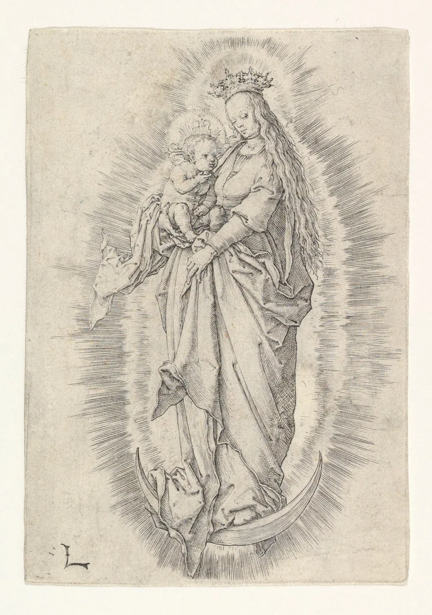 The Crowned Virgin With Child in Glory by Lucas van Leyden, print, 1507-1517