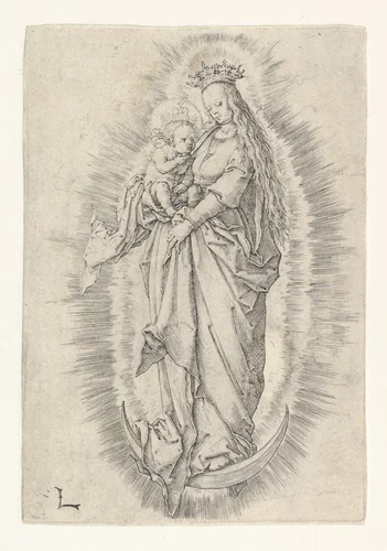 The Crowned Virgin With Child in Glory by Lucas van Leyden, print, 1507-1517