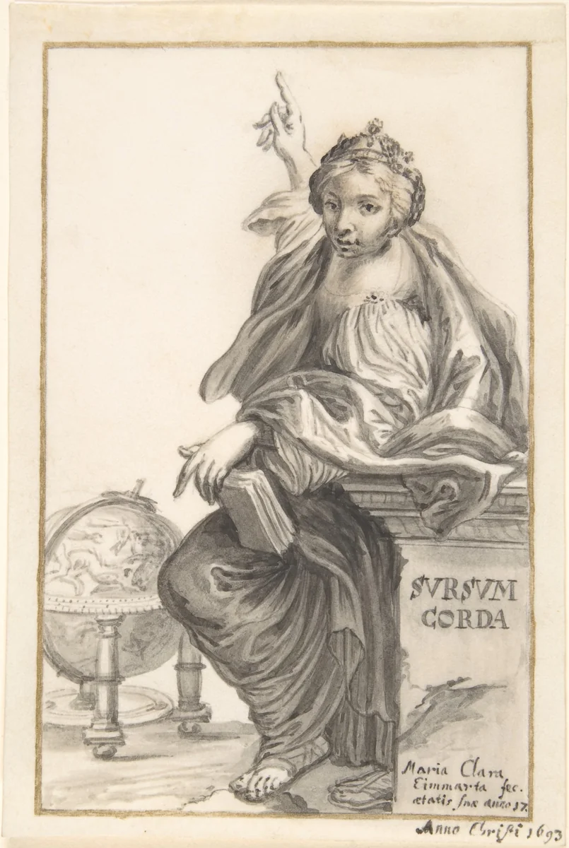 Saint Margaret Ponting to Heaven, with a Globe Next to Her by Maria Clara Eimmart, drawing, 1693