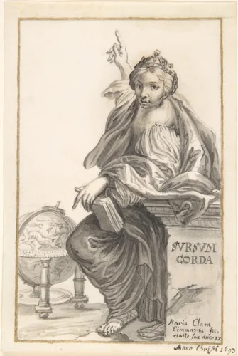 Saint Margaret Ponting to Heaven, with a Globe Next to Her by Maria Clara Eimmart, drawing, 1693