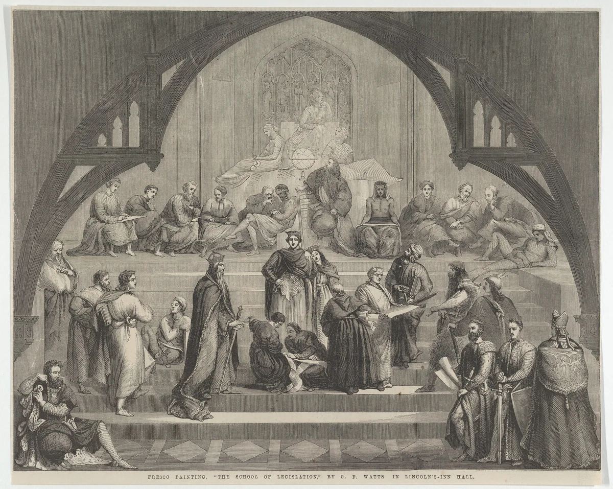 "The School of Legislation" in Lincoln's-Inn Hall, from "Illustrated London News" by George Frederic Watts, print, 1860