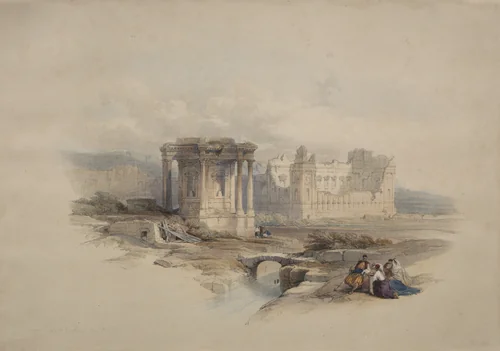 Circular Temple at Baalbec by David Roberts, print, 1839