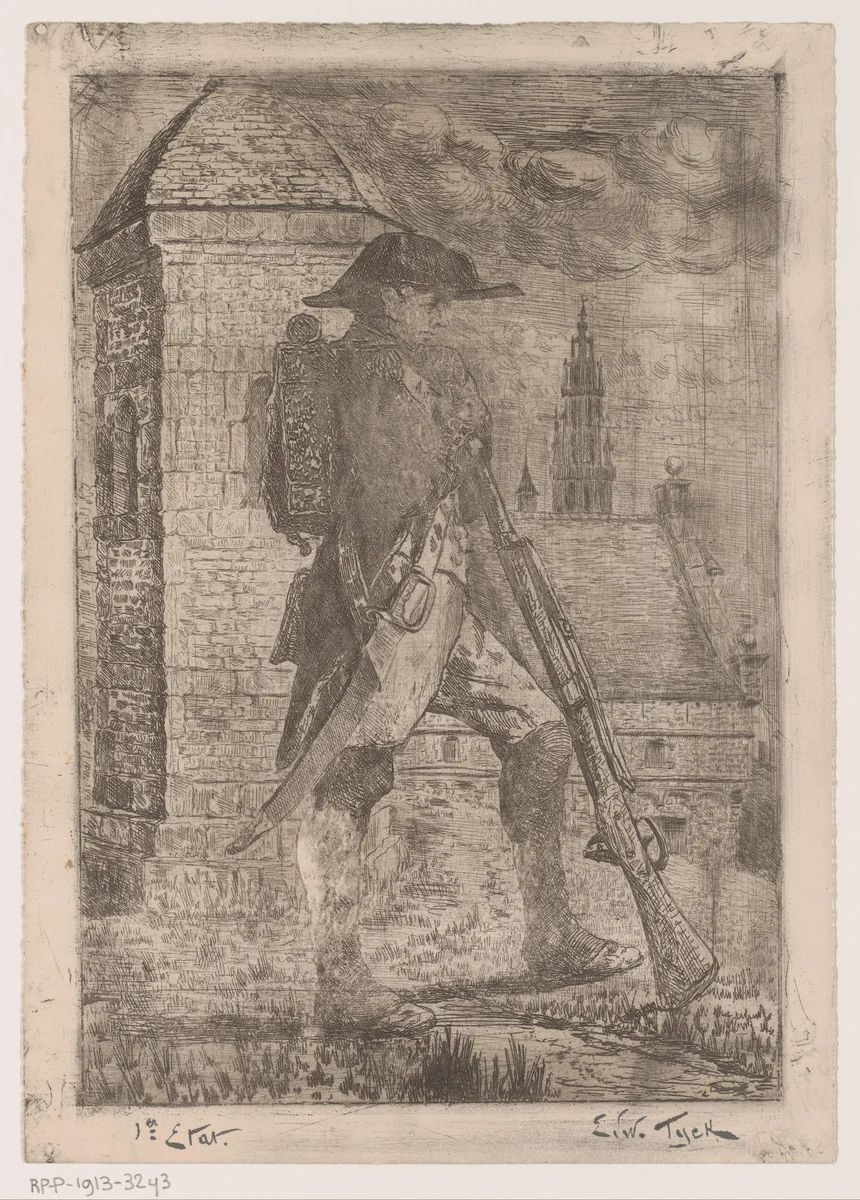 Schildwacht by Edouard Tyck, print, 1857-1913