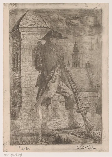 Schildwacht by Edouard Tyck, print, 1857-1913