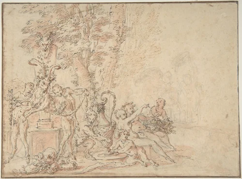 Satyrs Preparing for a Festival by Claude Gillot, drawing, 1685-1722