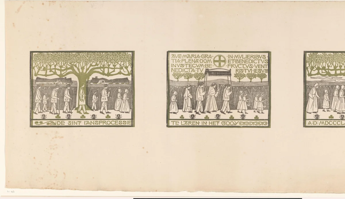 Processie in Laren by Pieter Hendrik van Moerkerken, print, 1887-1911