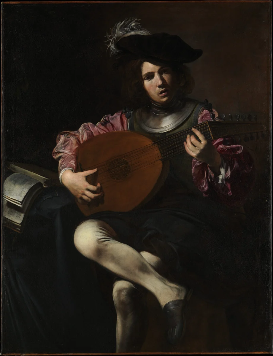 Lute Player by Valentin de Boulogne, painting, 1625-1626
