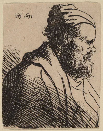 Snub-Nosed Man in a Cap by Rembrandt van Rijn, print, 1630