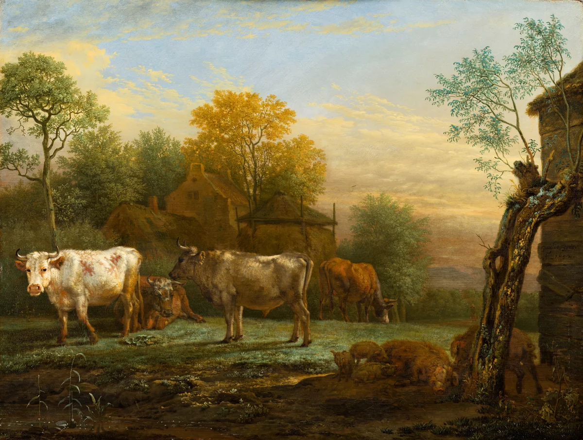 Cattle in a Meadow by Paulus Potter, painting, 1652
