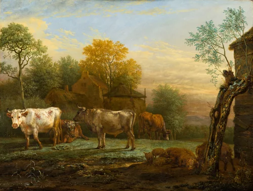 Cattle in a Meadow by Paulus Potter, painting, 1652