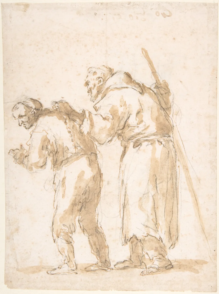 A Man Leading a Blind Friar (recto); Incidental Sketches (not by the artist; verso) by Jusepe de Ribera, drawing, 1600-1652