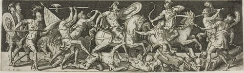 Cavalry and Footsoldiers by Etienne Delaune, print, 1540-1583