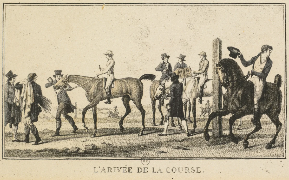 Racing Scenes: A Horse Arriving at the Race (Scènes Hippiques: Cheval arrivant de la chasse) by Carle Vernet, print, 1780-1836