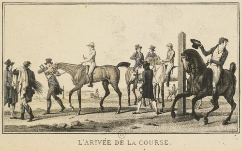 Racing Scenes: A Horse Arriving at the Race (Scènes Hippiques: Cheval arrivant de la chasse) by Carle Vernet, print, 1780-1836
