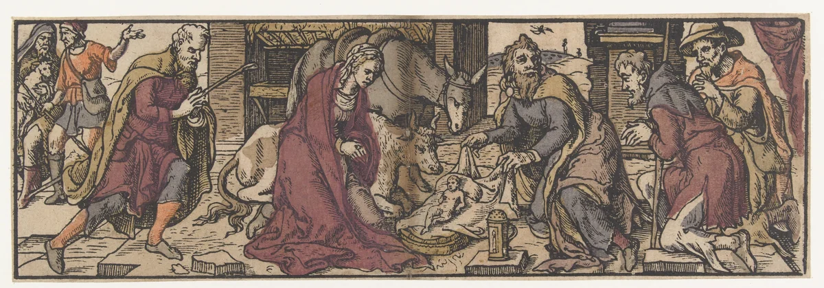 Aanbidding der herders by Unknown, print, 1540-1560
