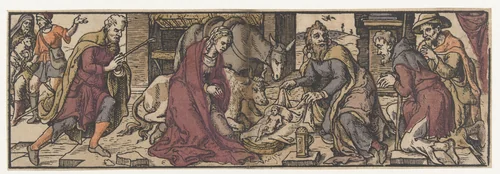 Aanbidding der herders by Unknown, print, 1540-1560