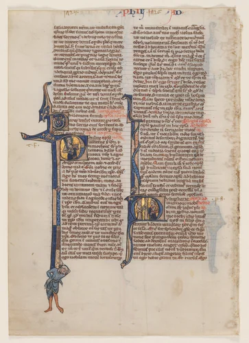 Leaf from a Latin Bible: Initial P: St. Paul with a Sword and a Book by William de Brailes, manuscript, 1225-1245
