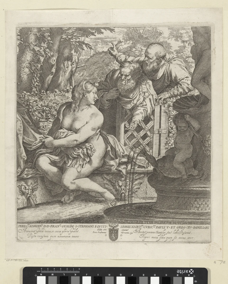 Susanna en de ouderlingen by Annibale Carracci, print, 1590-1595