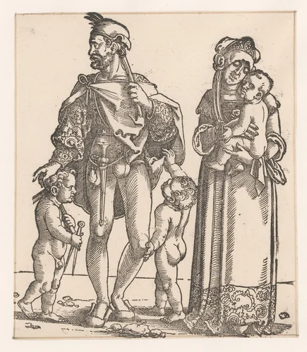 Jered met zijn vrouw en kinderen by anonymous, print, 1530