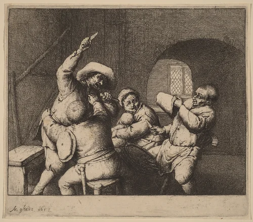 Knife Fight Among Peasants by Adriaen van Ostade, print, 1653