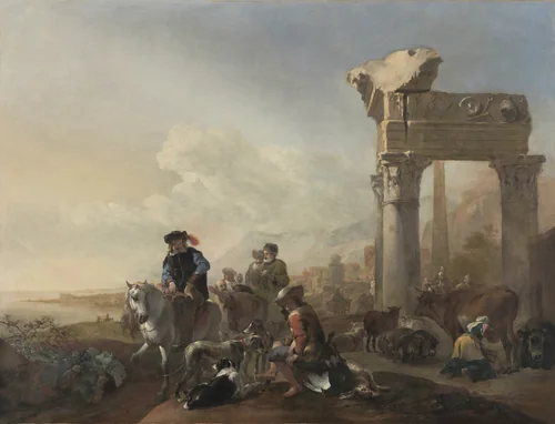 Hunters Near Ruins by Jan Baptist Weenix, painting, 1648