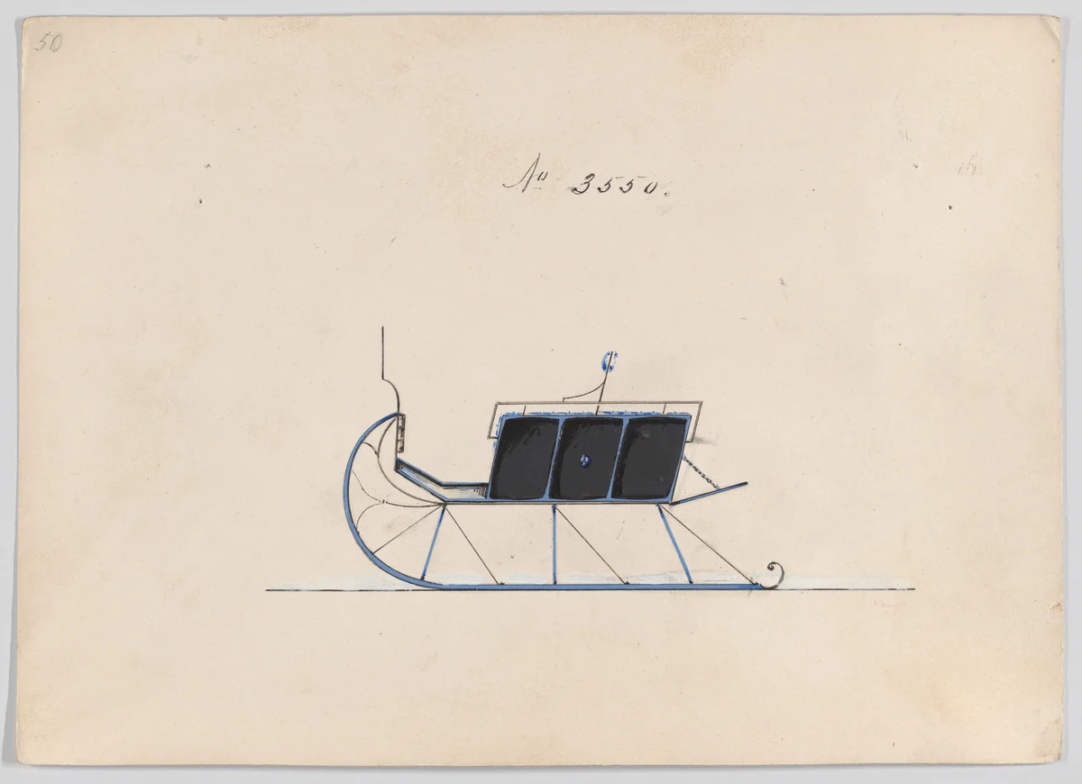 Design for Dos-a-Dos Sleigh, no. 3550 by Brewster & Co., drawing, 1879