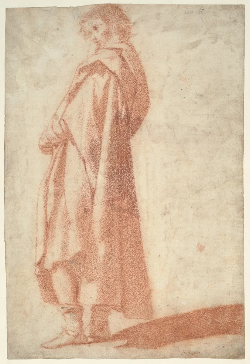 A Standing Male Figure, Facing Left by Ludovico Cardi, drawing, 1590-1599