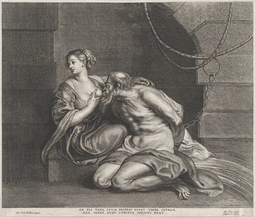 Cimon and Pero by Alexander Voet, print, 1645-1695