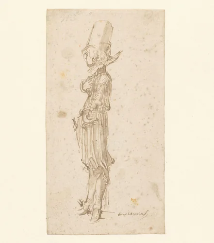 Standing Man with a tall Hat by Willem Pietersz Buytewech, drawing, 1600-1624