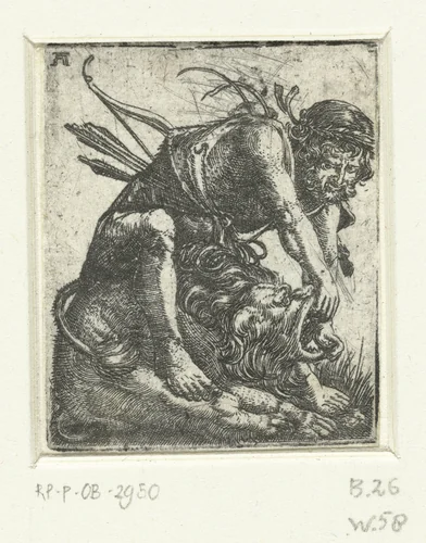 Hercules doodt de Nemeïsche leeuw by Unknown, print, 1506-1538