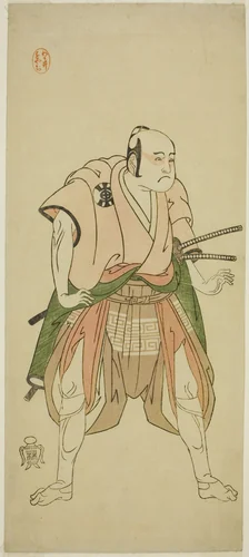The Actor Bando Sampachi I as Yawata no Saburo (?) in the Play Shuen Soga Omugaeshi (?), Performed at the Ichimura Theater (?) in the Second Month, 1768 (?) by Katsukawa Shunsho (勝川 春章), print, 1763-1773
