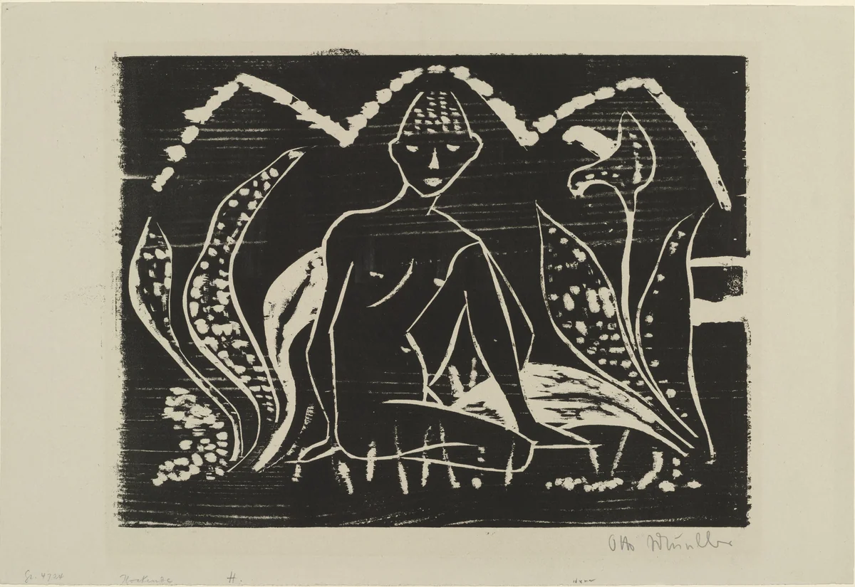 Boy among Leaves (Boy in Reeds) (Knabe zwischen Blattpflanzen [Knabe im Schilf]) by Otto Mueller, print, 1912