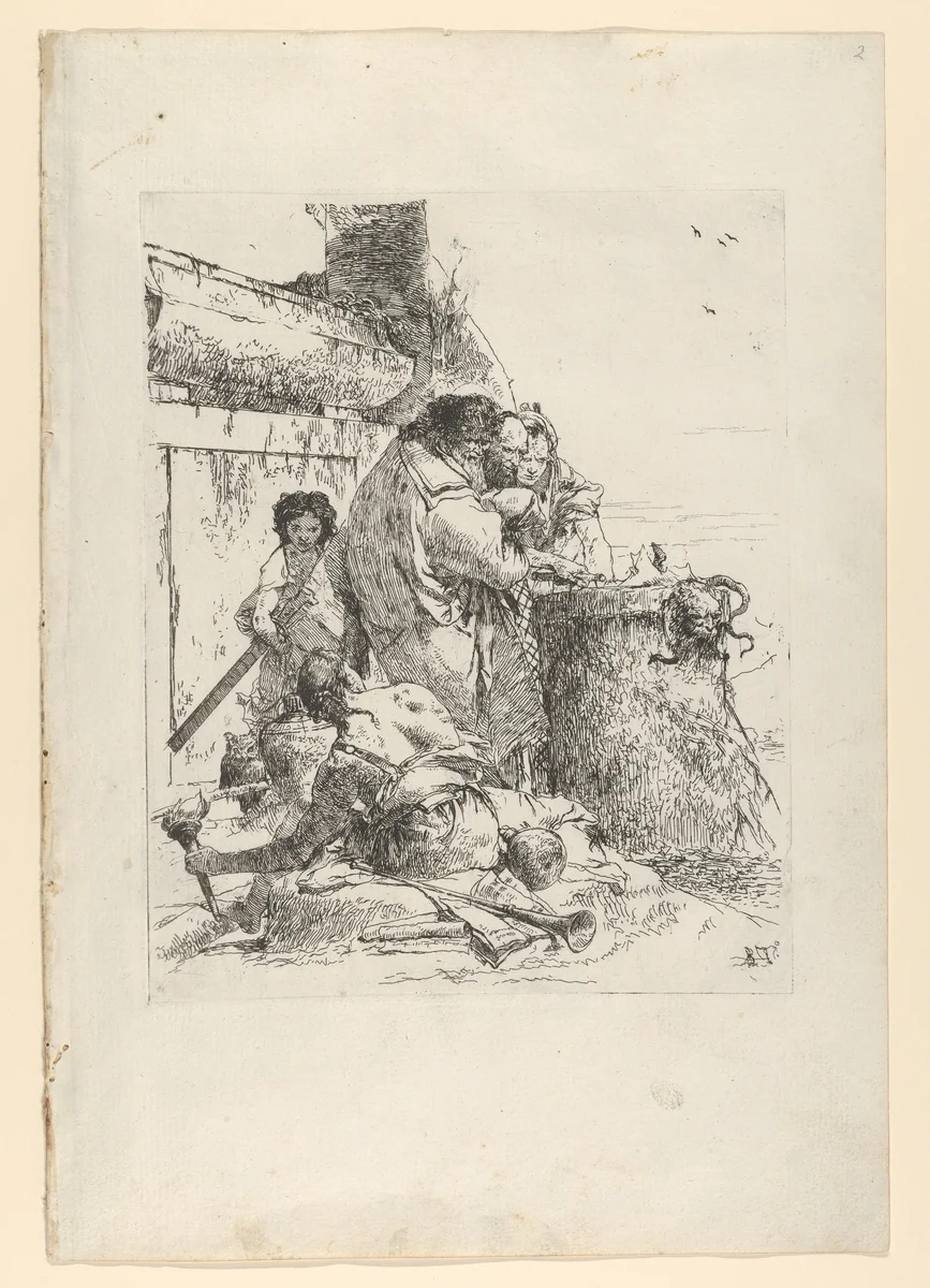 Three magicians burning a snake, from the Scherzi by Giovanni Battista Tiepolo, print, 1738-1755