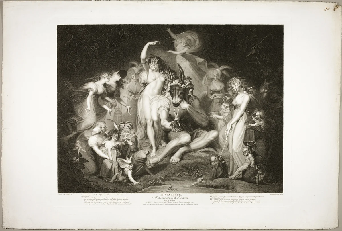 Titania and Bottom with the Ass's Head by Jean Pierre Simon, print, 1796