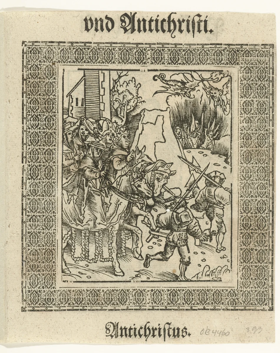 Paus en zijn gevolg te paard by Lucas Cranach, print, 1521-1522