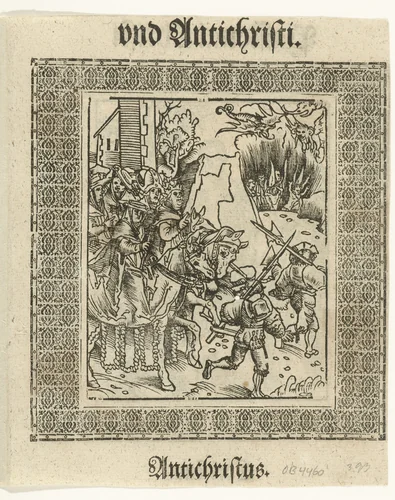 Paus en zijn gevolg te paard by Lucas Cranach, print, 1521-1522