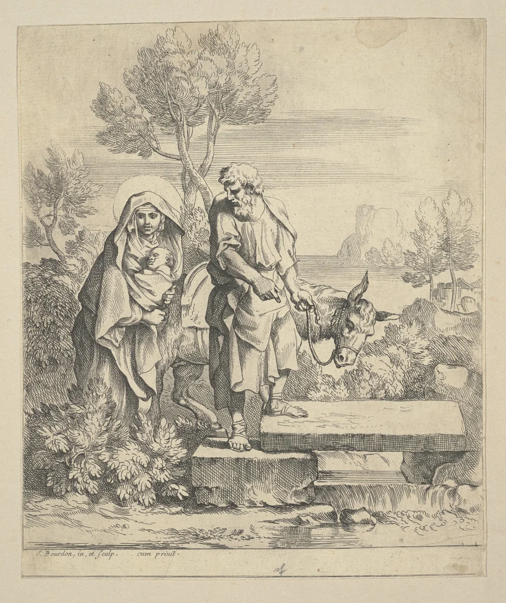 Flight into Egypt by Sébastien Bourdon, print, 1650-1659