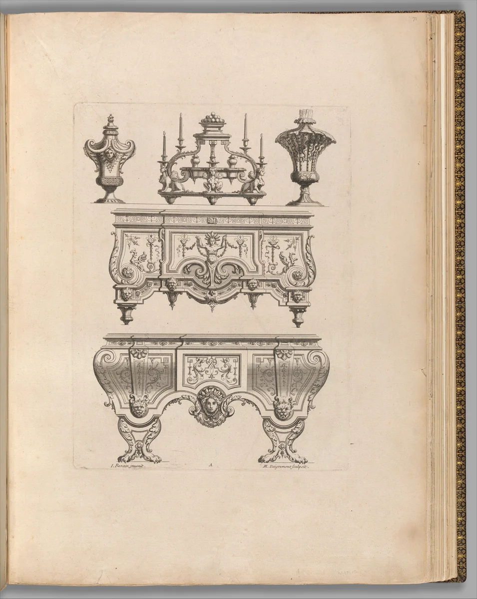 Plate, page 71 from "Ornament Designs Invented by J. Berain" by Jean Berain, book, 1650-1715