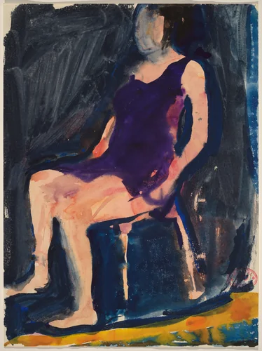 Untitled [seated woman in purple dress] by Richard Diebenkorn, drawing, 1955-1967