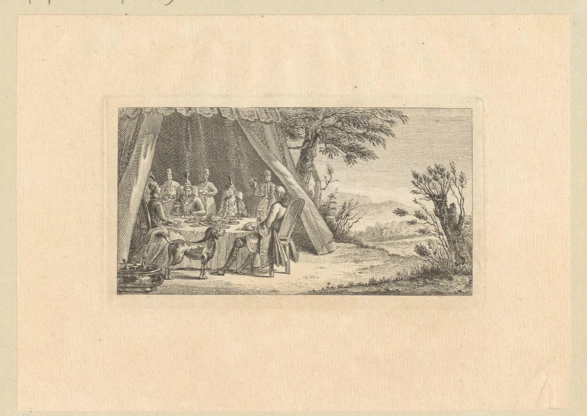 Feestmaal in een tent by Georg Friedrich Schmidt, print, 1774