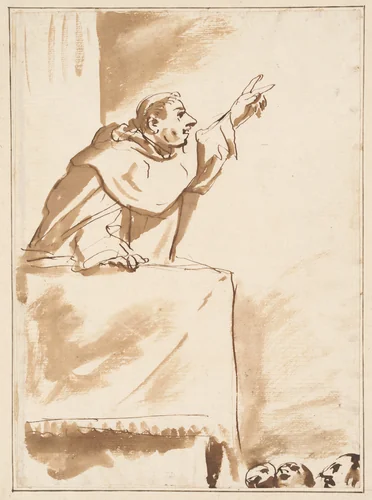 A Monk Preaching by Giuseppe Maria Crespi, drawing, 1671-1770