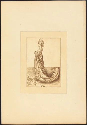 A Lady in a Long Dress by Maria Catharina Prestel; Martin Schongauer, portfolio, 1780