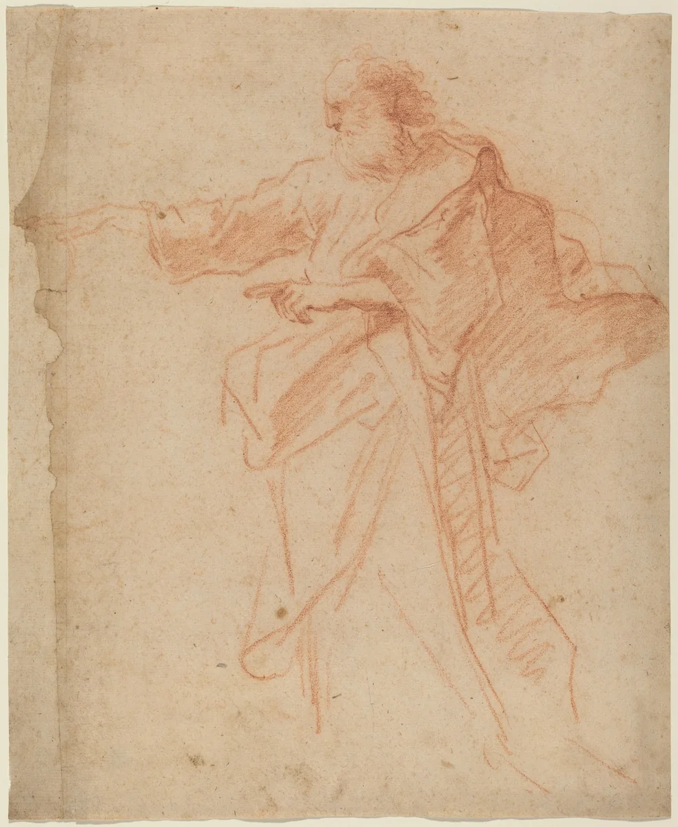 Standing Bearded Man Pointing Toward the Left by Italian 17th Century, drawing, 1625-1674