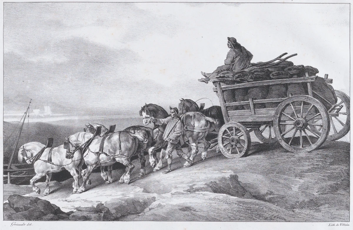 Coal Waggon [sic.] Drawn by Horses by Théodore Gericault, print, 1822