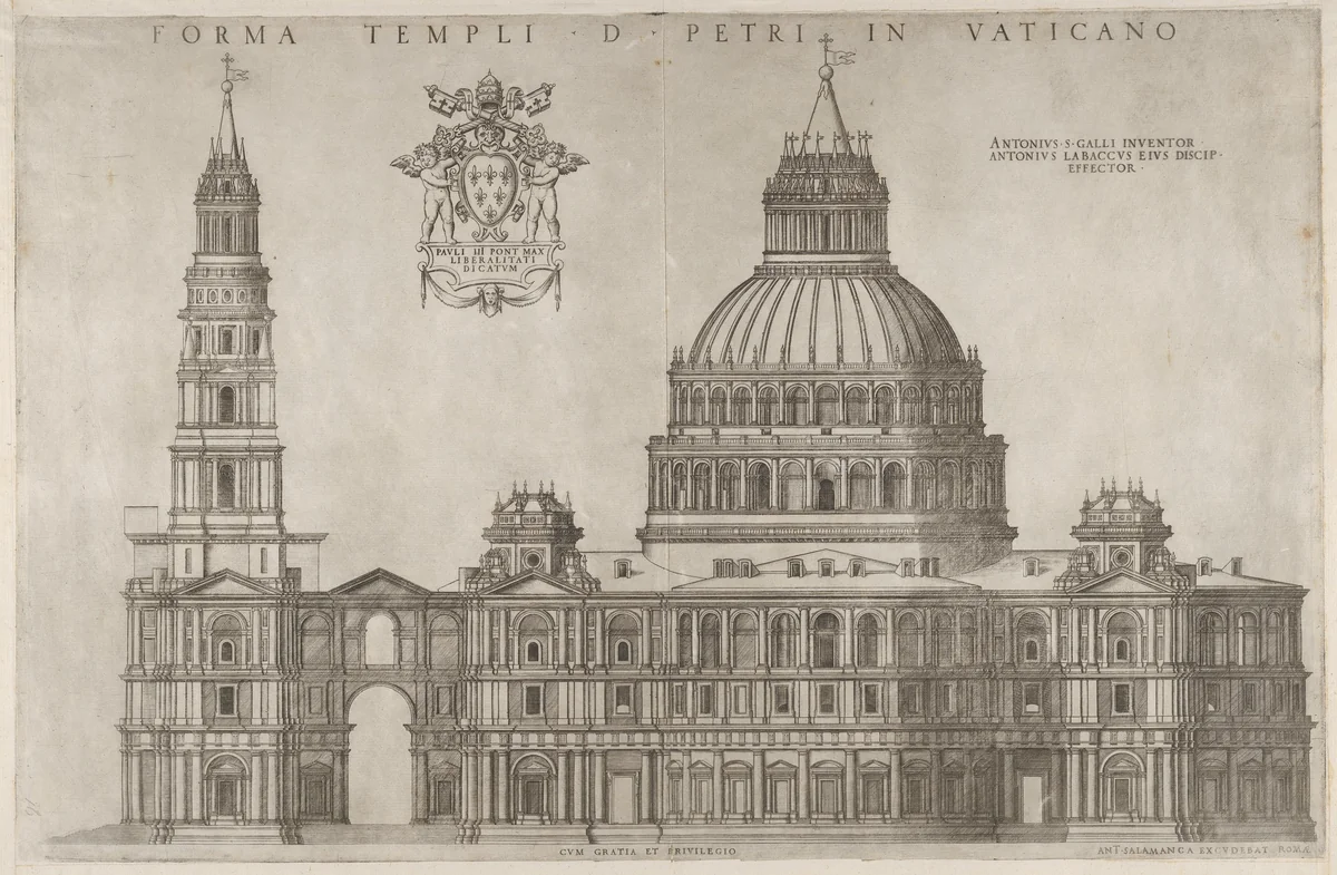 Design for the Basilica of St. Peter's in the Vatican, from "Speculum Romanae Magnificentiae" by Antonio da Labacco, print, 1530-1580