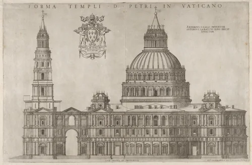 Design for the Basilica of St. Peter's in the Vatican, from "Speculum Romanae Magnificentiae" by Antonio da Labacco, print, 1530-1580
