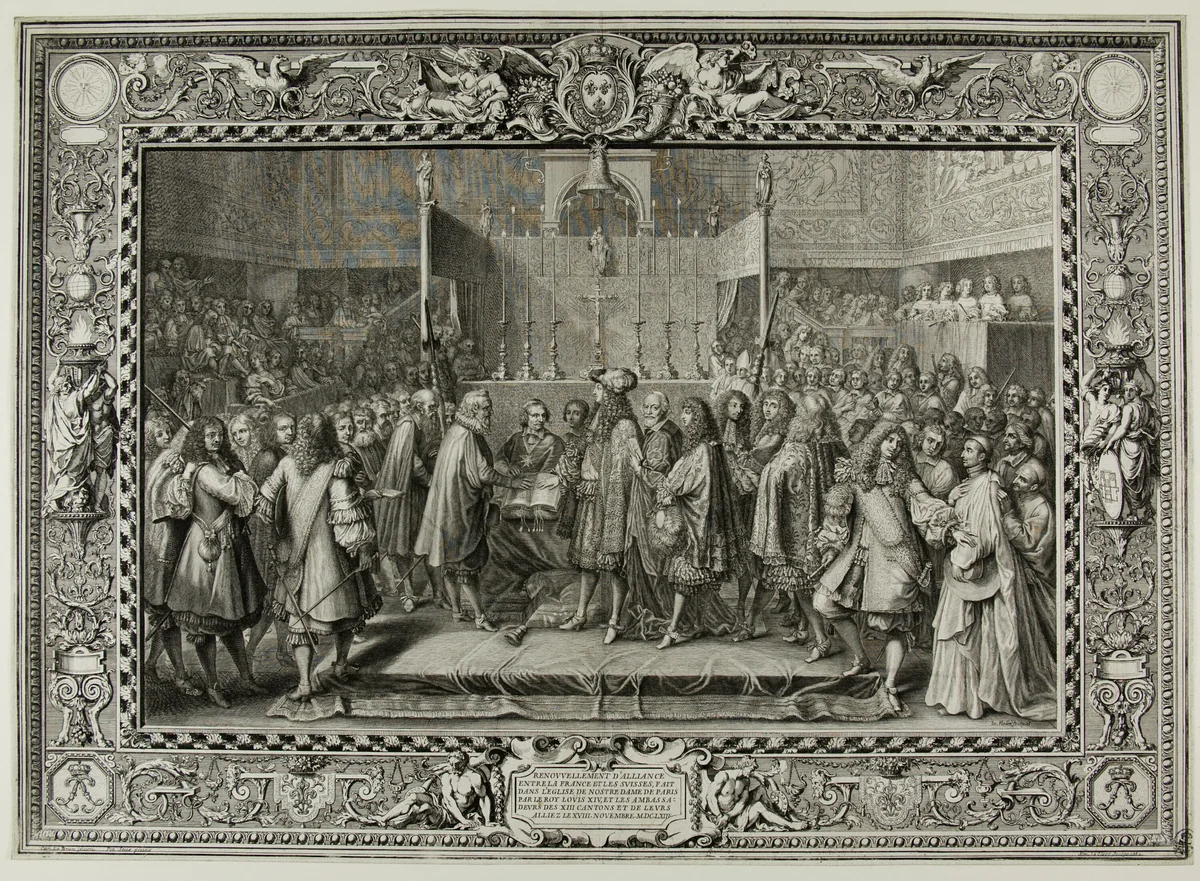 Renewal of the Alliance Between the French and the Swiss in 1663 by Sébastien Le Clerc, print, 1682